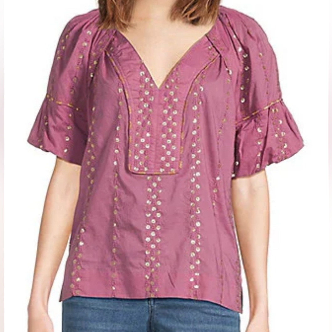 Democracy Contrast Tonal Woven Raglan Sleeve Blouse In Wild Mulberry Petite Med